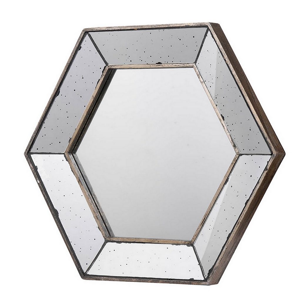 Filo 21 Inch Wall Accent Mirror, Raised Tray Edges, Hexagonal Mirror Frame - View 2
