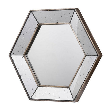 Filo 21 Inch Wall Accent Mirror, Raised Tray Edges, Hexagonal Mirror Frame - View 2
