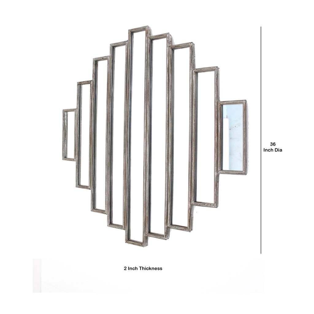 Wooden Wall Mirror with Multiple Framed Sculptures, Silver - View 6