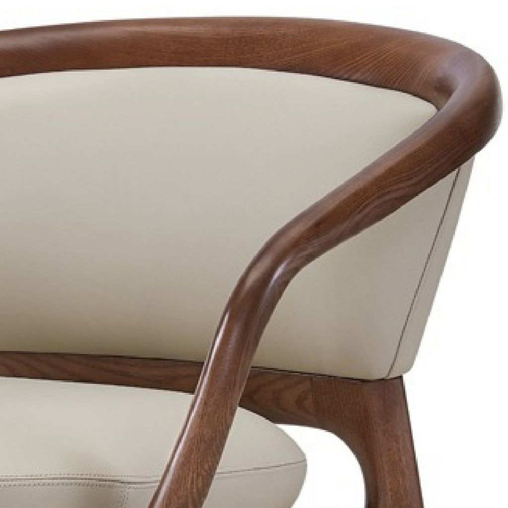 Cid 30 Inch Modern Accent Chair, Vegan Faux Leather Cushioned, Beige, Brown - View 3