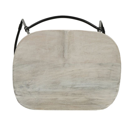 Tiva 30 Inch Handcrafted Backless Barstool, Whitewashed Mango Wood Saddle Seat, Black Metal Base - View 5