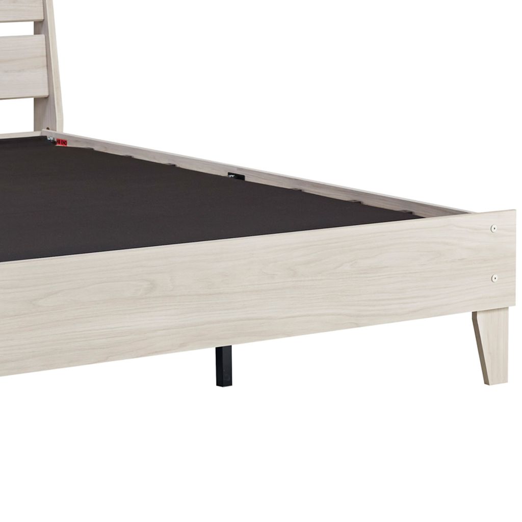 Wooden Twin Platform Bed with Grains, Off White - View 3