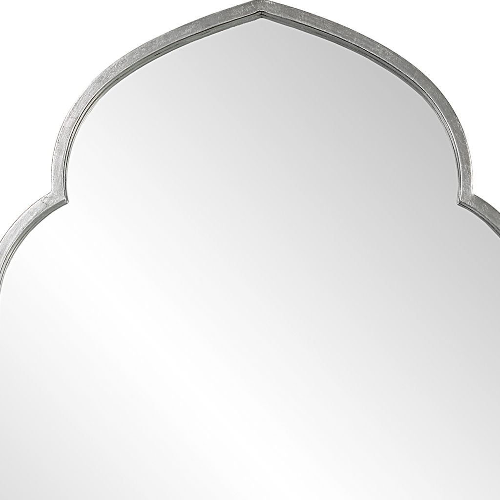 38 Inch Wood Wall Mirror, Moroccan Style, Antique Silver - View 5