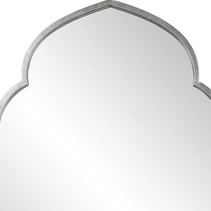 38 Inch Wood Wall Mirror, Moroccan Style, Antique Silver - View 5