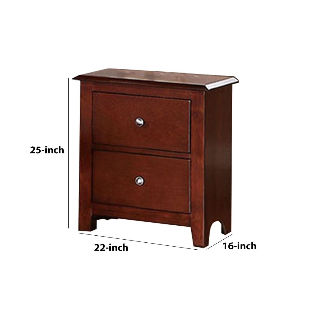 25 Inches 2 Drawer Wooden Nightstand with Metal Pulls, Brown - View 5