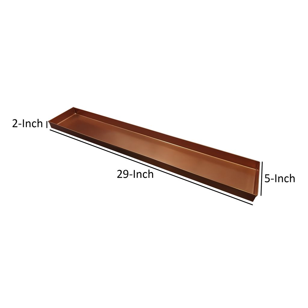 29 Inch Rectangular Metal Windowsill Planter Tray, Trim Edges, Large, Copper - View 4