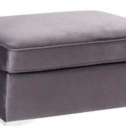 Ottoman with Velvet Upholstery and Metal Legs, Gray - View 4