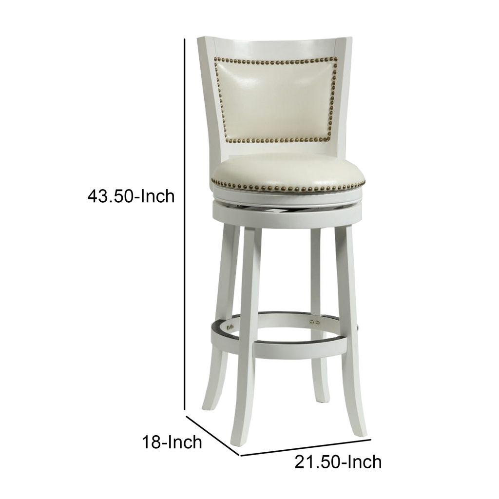 Nailhead Trim Round Leatherette Barstool with Flared Legs, White - View 5