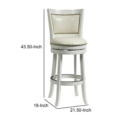 Nailhead Trim Round Leatherette Barstool with Flared Legs, White - View 5