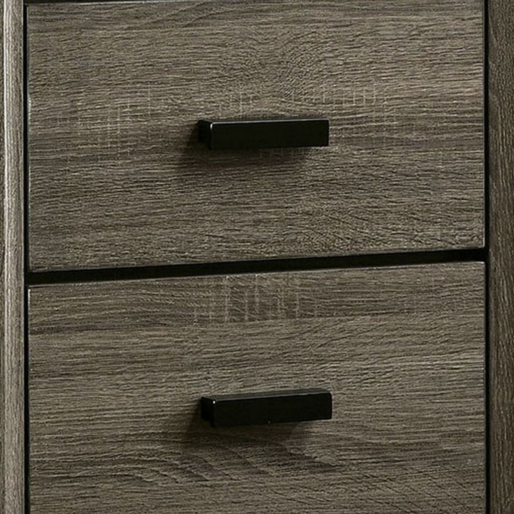 24 Inch 2 Drawer Wooden Nightstand with Finger Pulls, Brown - View 3