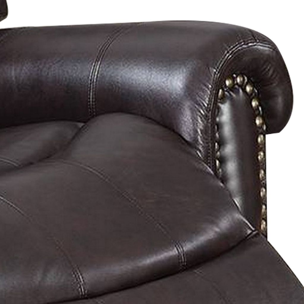 Nailhead Trim Leatherette Power Recliner, Brown - View 3