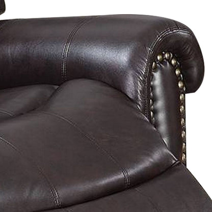 Nailhead Trim Leatherette Power Recliner, Brown - View 3