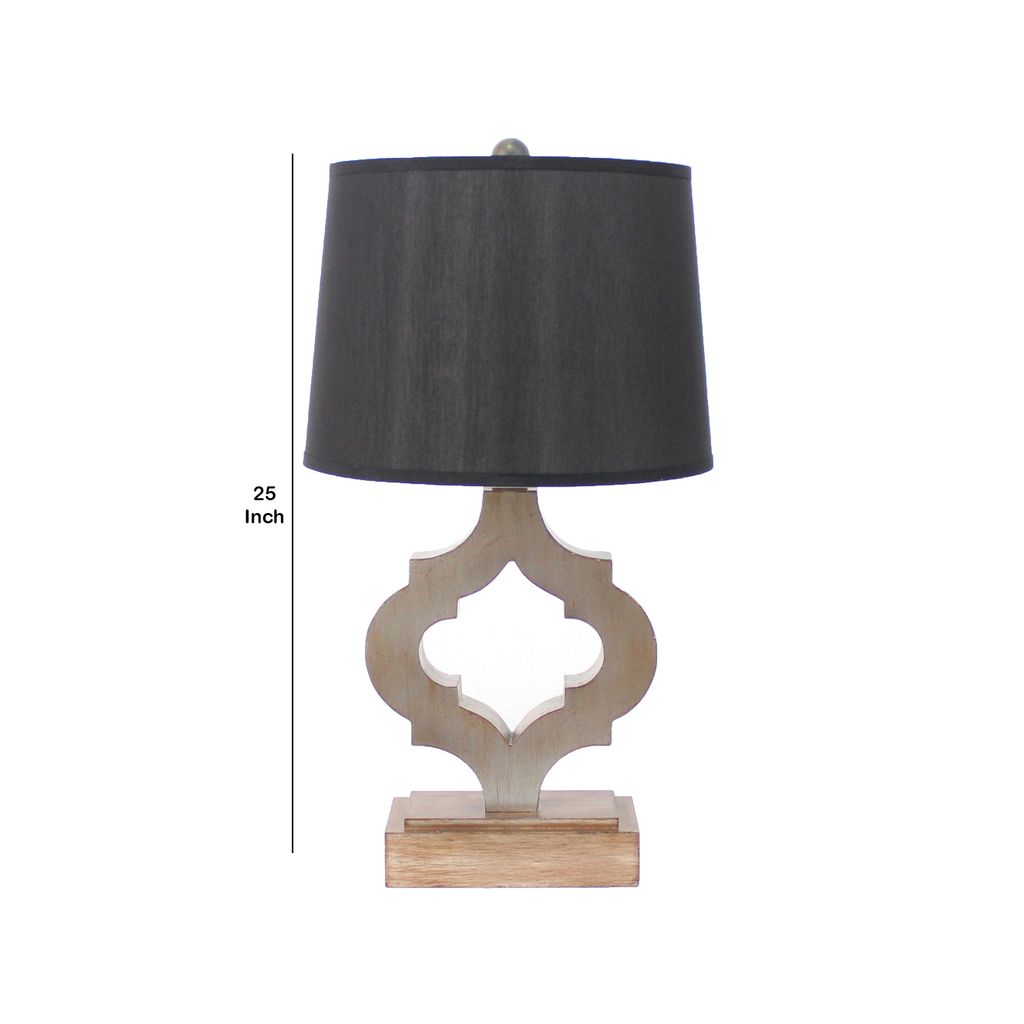 Wooden Table Lamp Set of 2 with Quatrefoil Design Base, Black and Antique White - View 6
