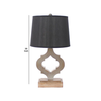 Wooden Table Lamp Set of 2 with Quatrefoil Design Base, Black and Antique White - View 6