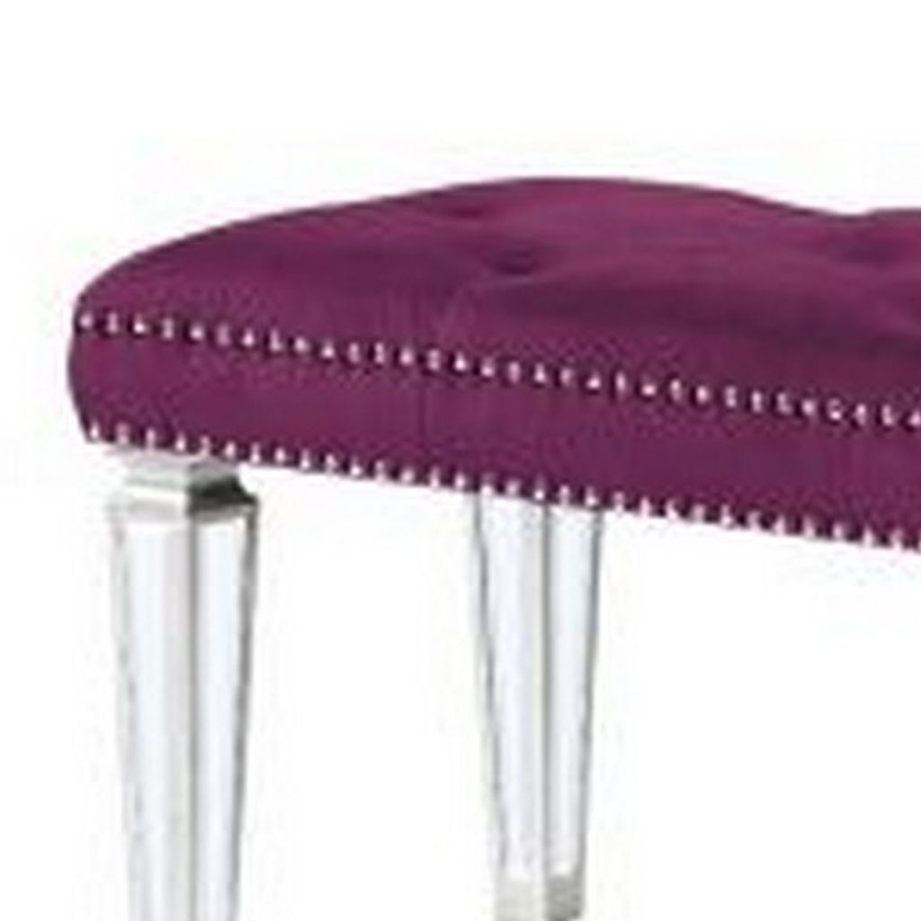 Accent Bench with Tufted Velvet Seat and Mirrored Legs, Purple - View 3