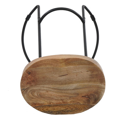 Ela 24 Inch Counter Height Stool, Mango Wood Saddle Seat, Iron Frame, Brown and Black - View 7