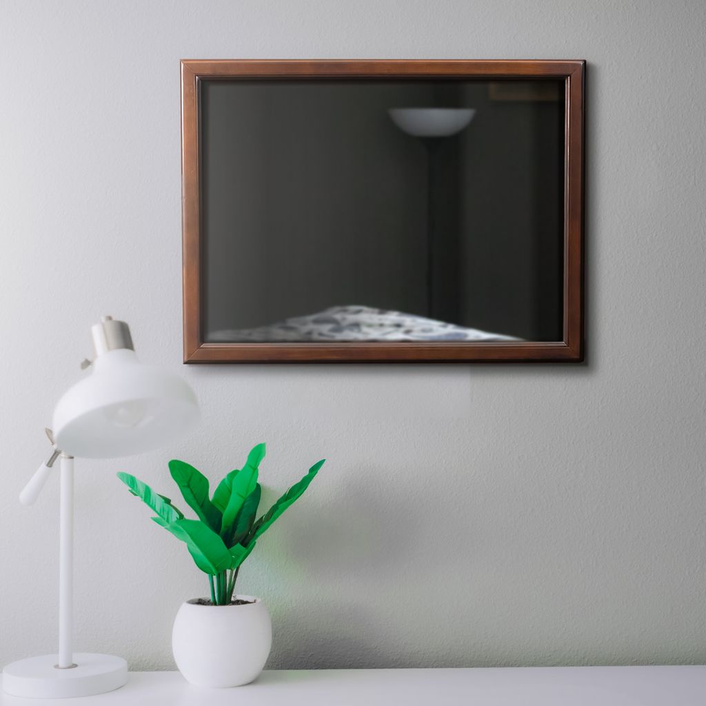 38 Inch Wooden Landscape Mirror, Molded Details, Dual Texture, Brown - View 6