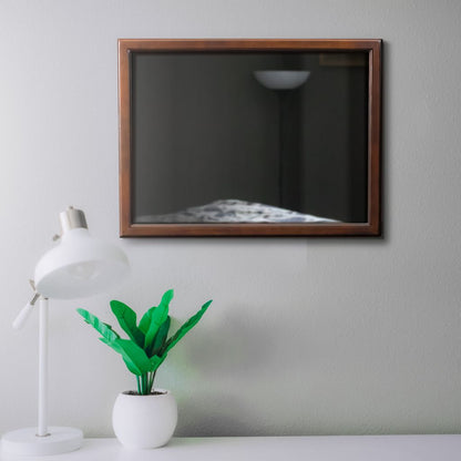 38 Inch Wooden Landscape Mirror, Molded Details, Dual Texture, Brown - View 6