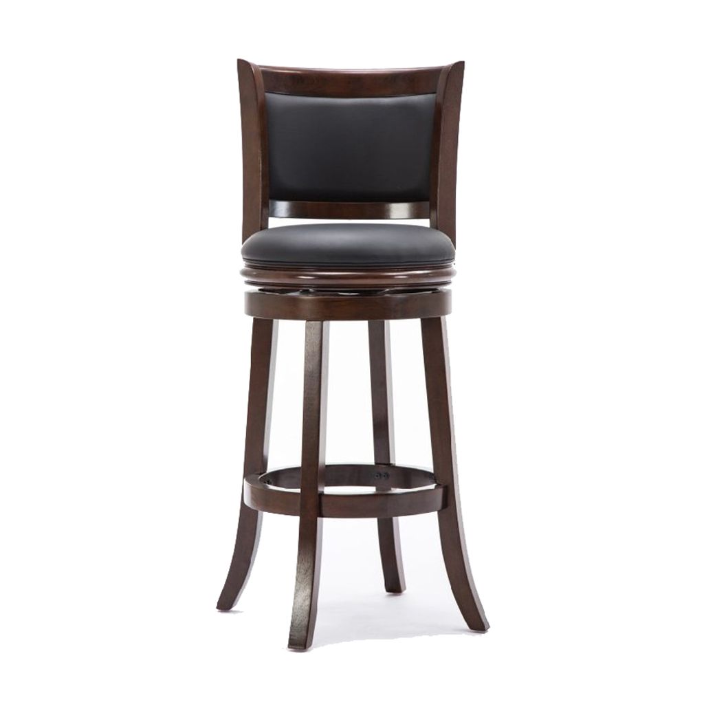Round Wooden Swivel Barstool with Padded Seat and Back, Dark Brown - View 2
