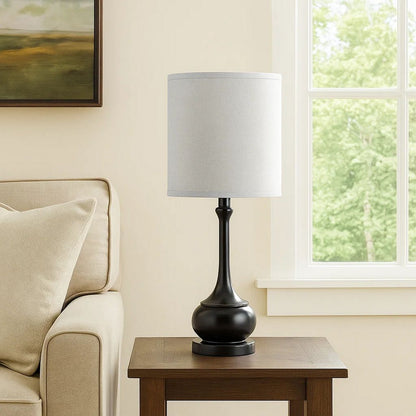 Elongated Bellied Shape Metal Accent Lamp with Drum Shade, Black - View 7