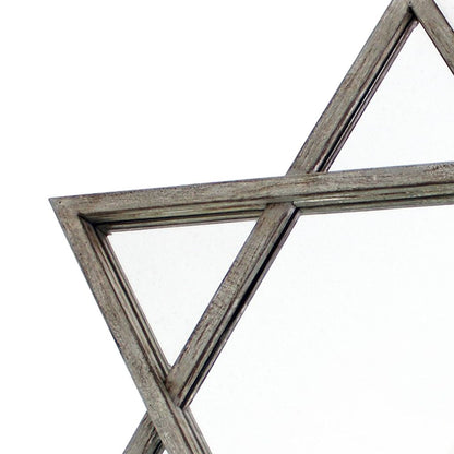 Transitional Wooden Wall Mirror with Hexagram Shape Design, Brown - View 4