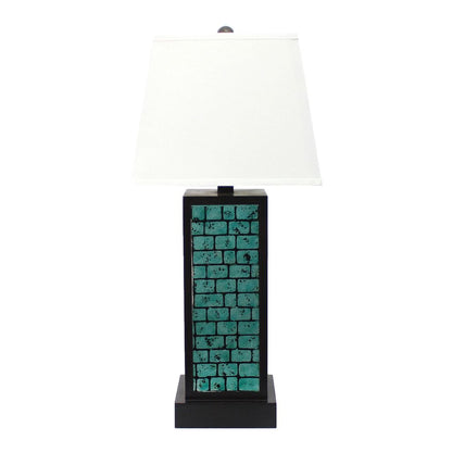 Rectangular Metal Frame Table Lamp Set of 2 with Brick Pattern, White and Blue