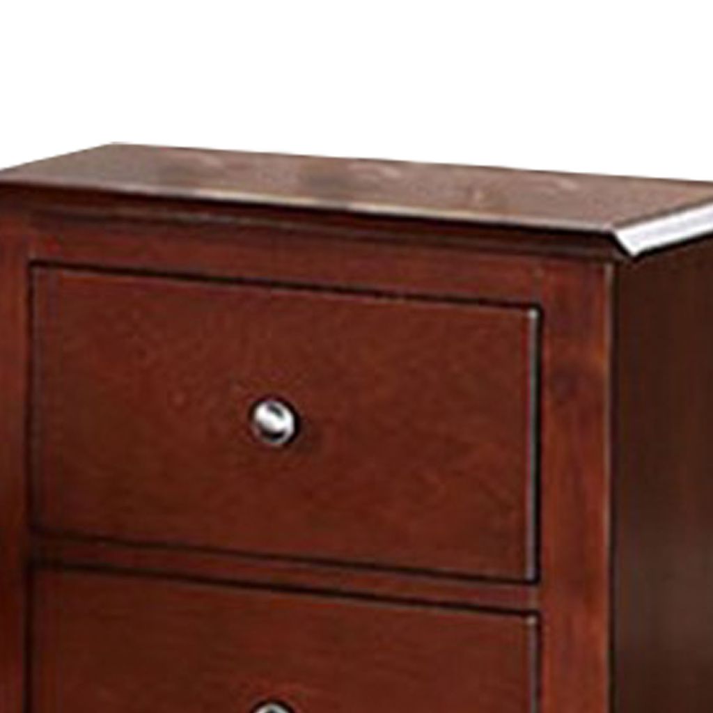 25 Inches 2 Drawer Wooden Nightstand with Metal Pulls, Brown - View 2