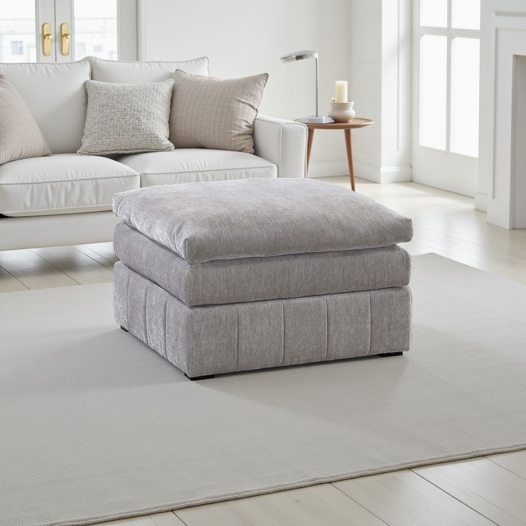 Luna 33 Inch Modular Ottoman, Three Layer Plush Cushioned Seat, Gray - View 7