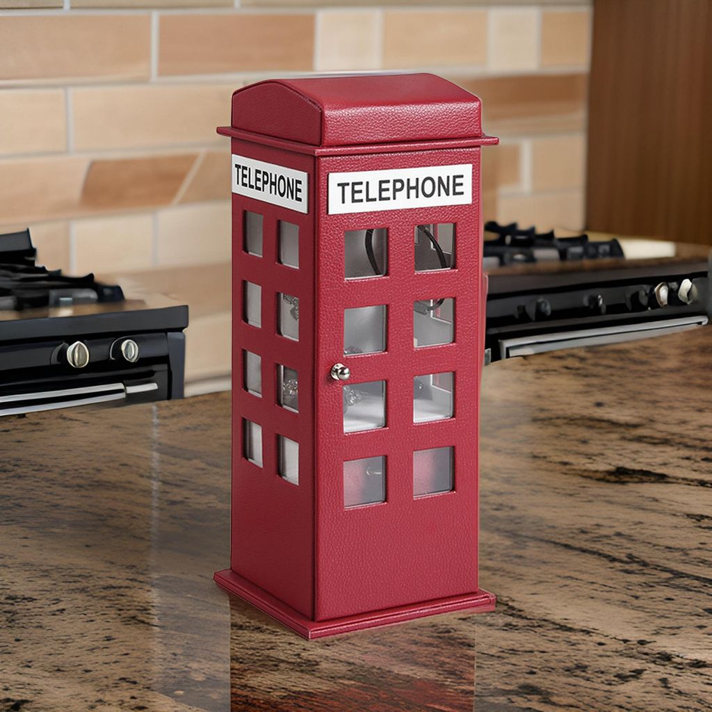Telephone Booth Jewelry Box with 2 Drawers, Burgundy Red - View 7