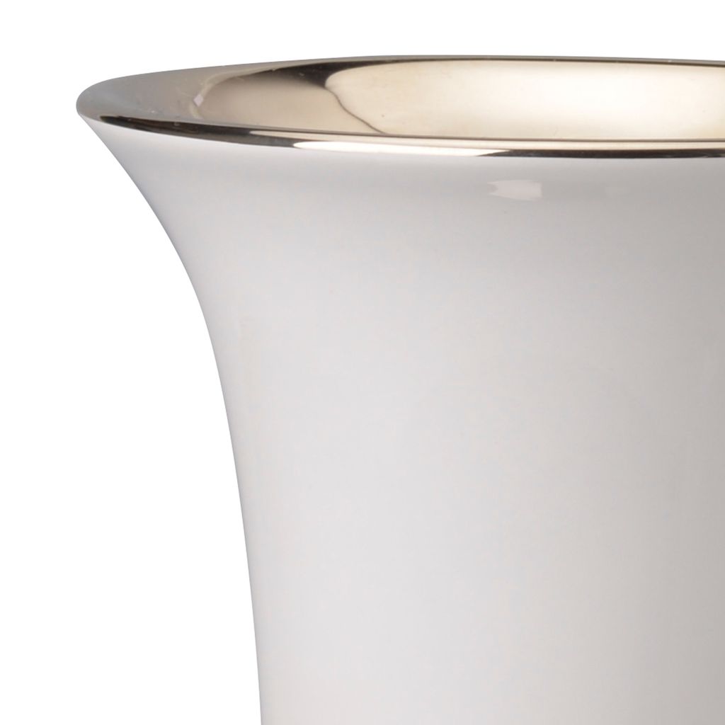 Ceramic Vase with Flared Top and Pedestal Base, Medium, White and Gold - View 2