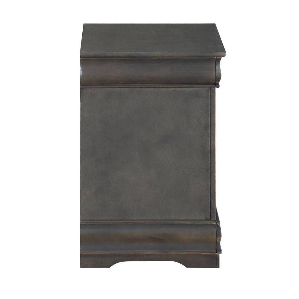 Traditional Style Wooden Nightstand with Two Drawers and Metal Handles, Dark Gray - View 6