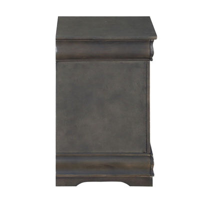 Traditional Style Wooden Nightstand with Two Drawers and Metal Handles, Dark Gray - View 6