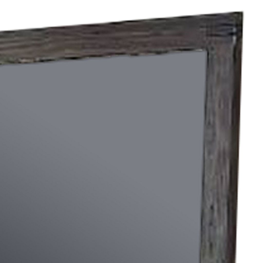 Wall Mirror with Rectangular Frame and Natural Wood Grain Details, Dark Brown - View 4