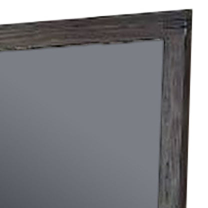 Wall Mirror with Rectangular Frame and Natural Wood Grain Details, Dark Brown - View 4