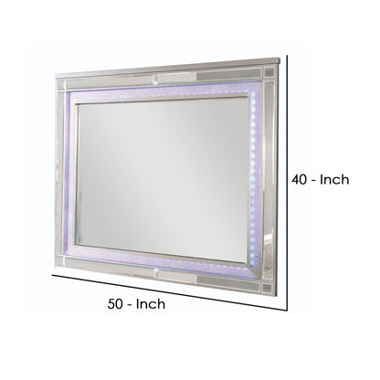 50 Inch Contemporary Textured Mirror with LED, Silver - View 5