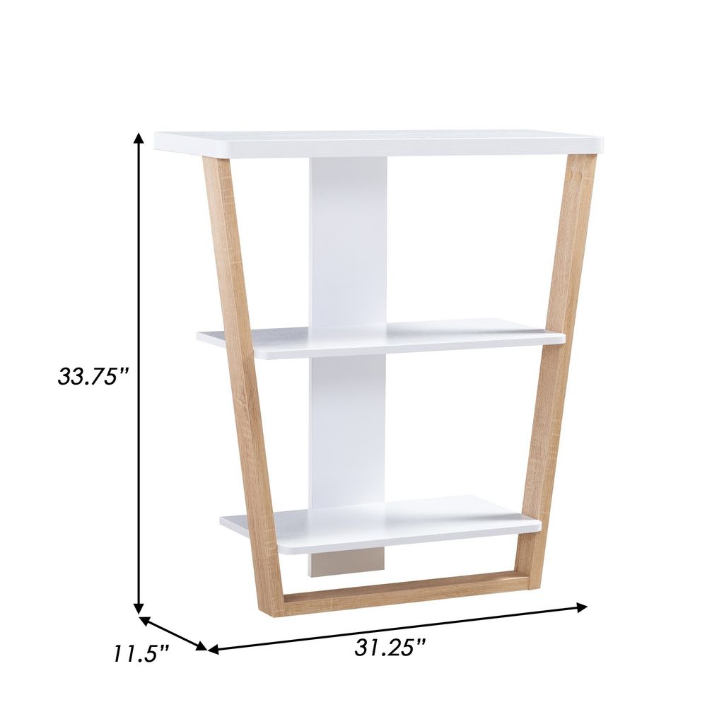 Hedy 34 Inch Modern Console Table, 3 Shelf, Slanted Legs, Two Toned, White - View 6