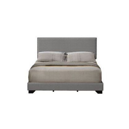 Queen Size Bed with Fabric Upholstery and Nailhead Accent, Gray - View 3