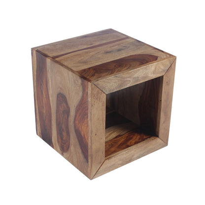 Cube Shape Rosewood Side Table With Cutout Bottom, Brown - View 2