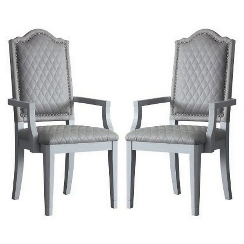 Arm Chair with Padded Seat and Arched Top, Set of 2, Beige