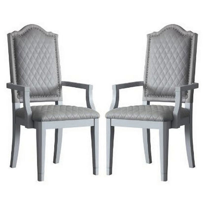 Arm Chair with Padded Seat and Arched Top, Set of 2, Beige