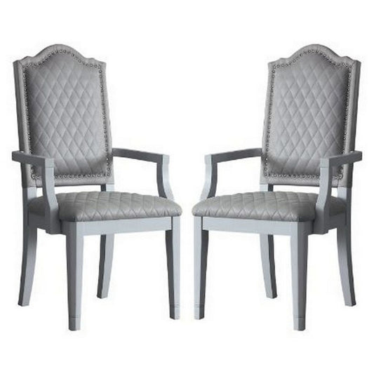 Arm Chair with Padded Seat and Arched Top, Set of 2, Beige
