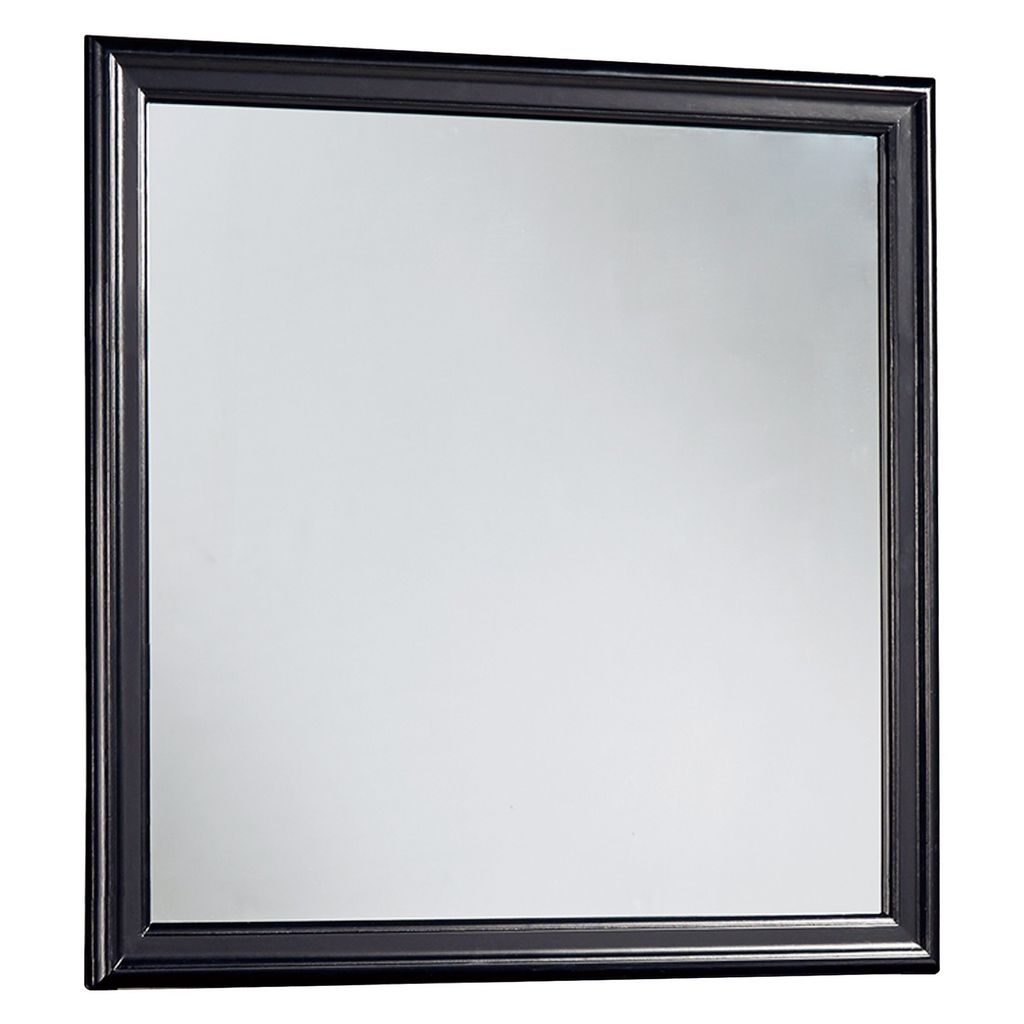 Wooden Frame Mirror with Mounting Hardware, Black and Silver