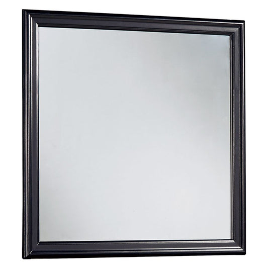 Wooden Frame Mirror with Mounting Hardware, Black and Silver