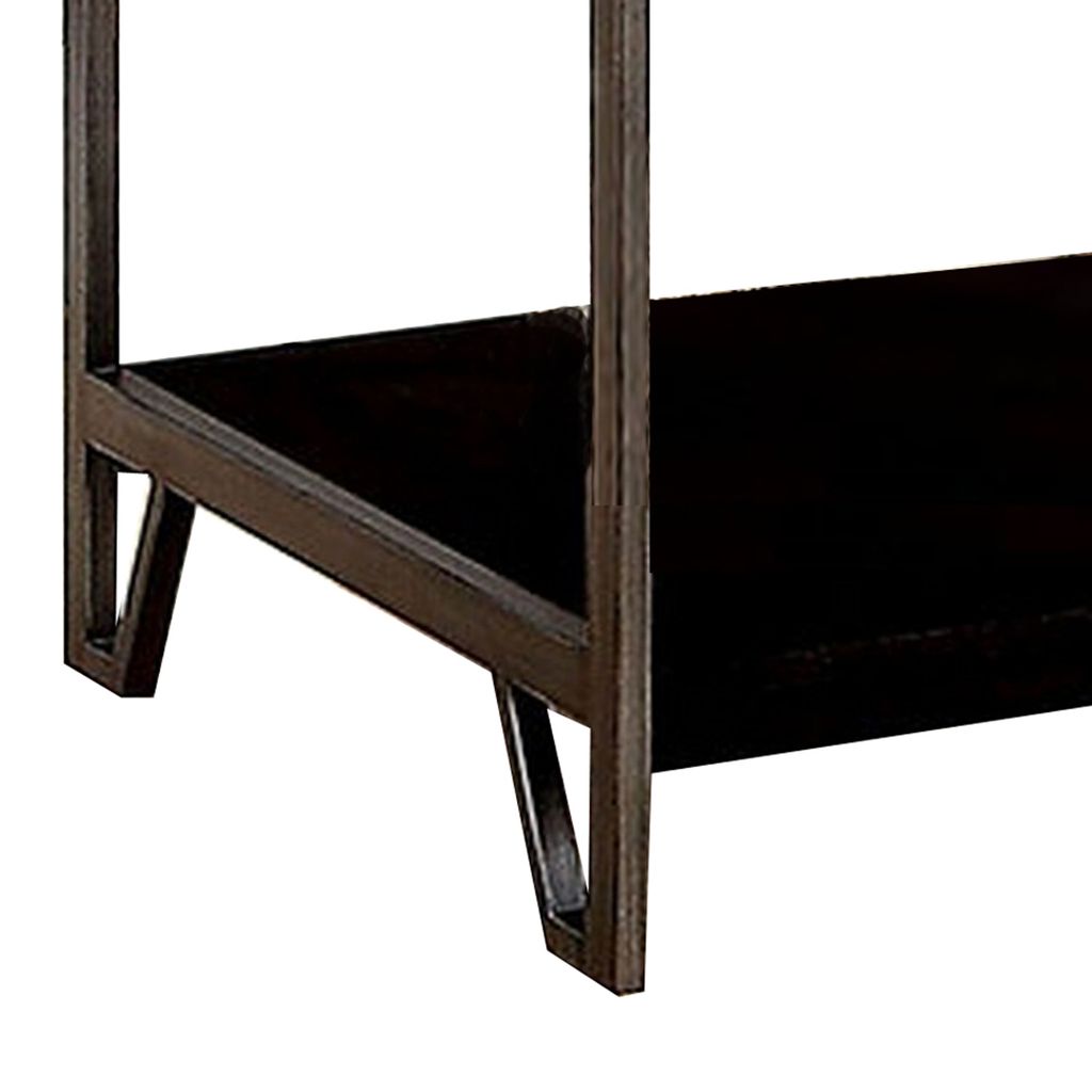 1 Drawer Wooden End Table with Metal Frame, Brown - View 4