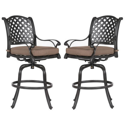 49 Inch Zoe Swivel Outdoor Bar Stool, Set of 2, Black and Brown