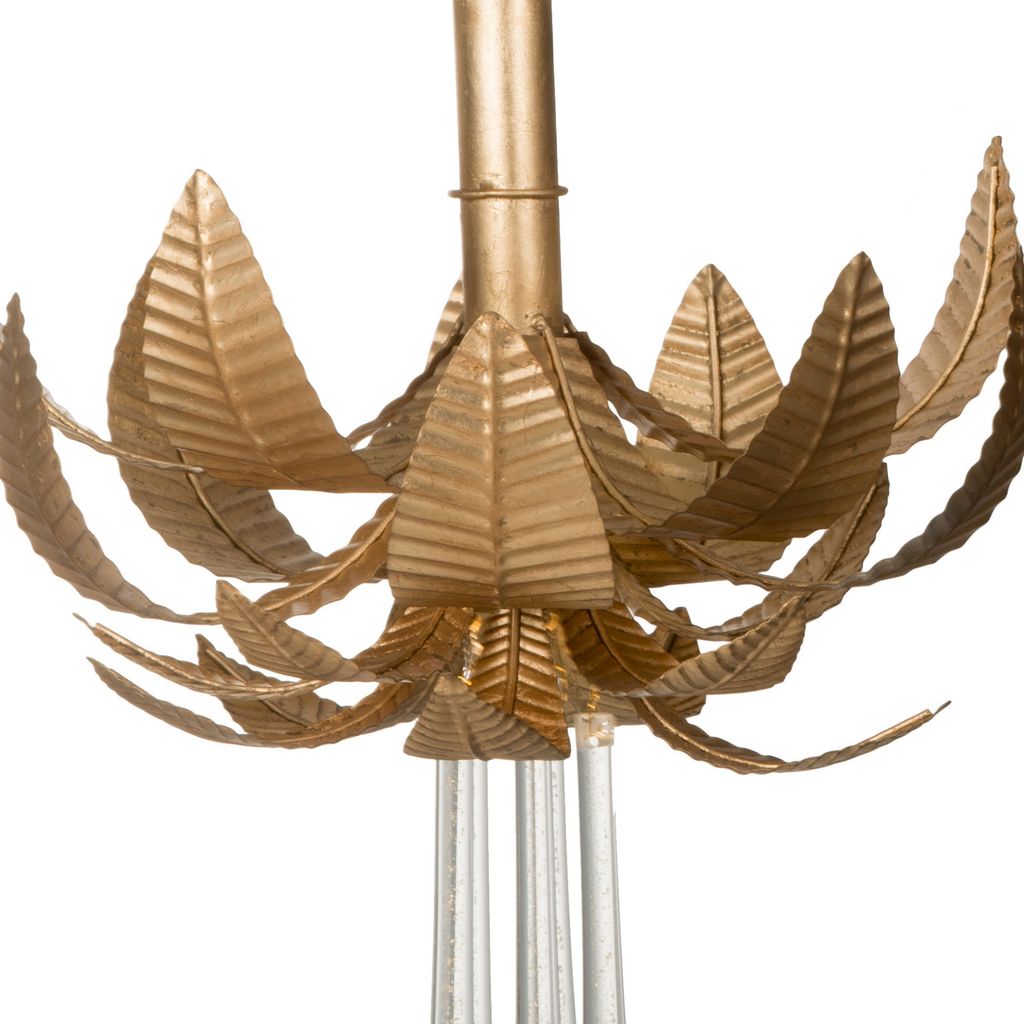 20 Inch Chandelier, Textured Leaves, Glass Clear Crystals, Modern, Gold - View 3