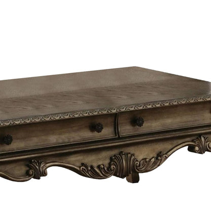 Wooden Rectangular Coffee Table with Cabriole Legs and Two Broad Drawers, Oak Brown - View 5