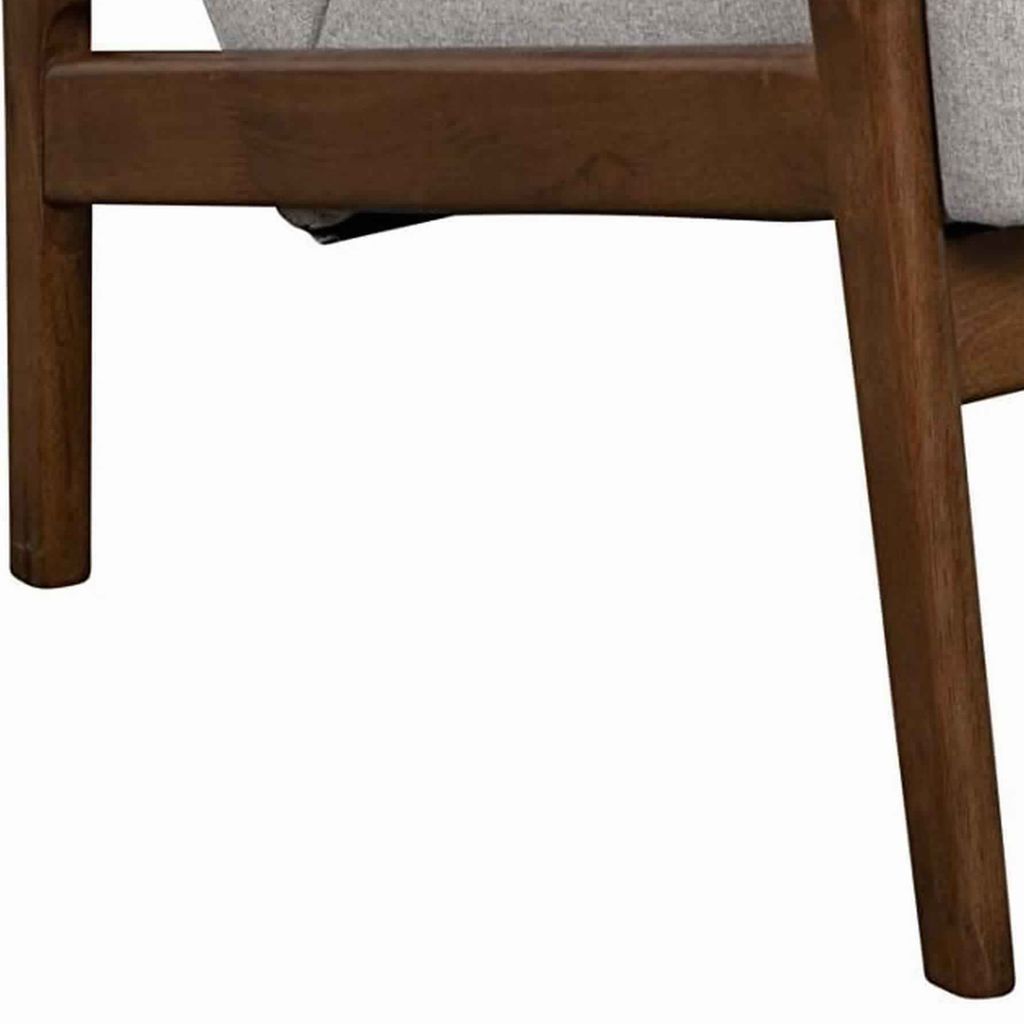 Fabric Upholstered Mid Century Wooden Lounge Chair, Gray and Brown - View 3