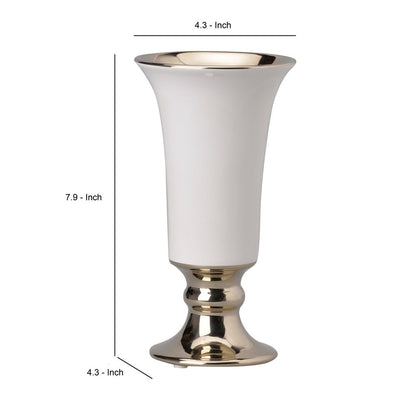 Ceramic Vase with Flared Top and Pedestal Base, Medium, White and Gold - View 5