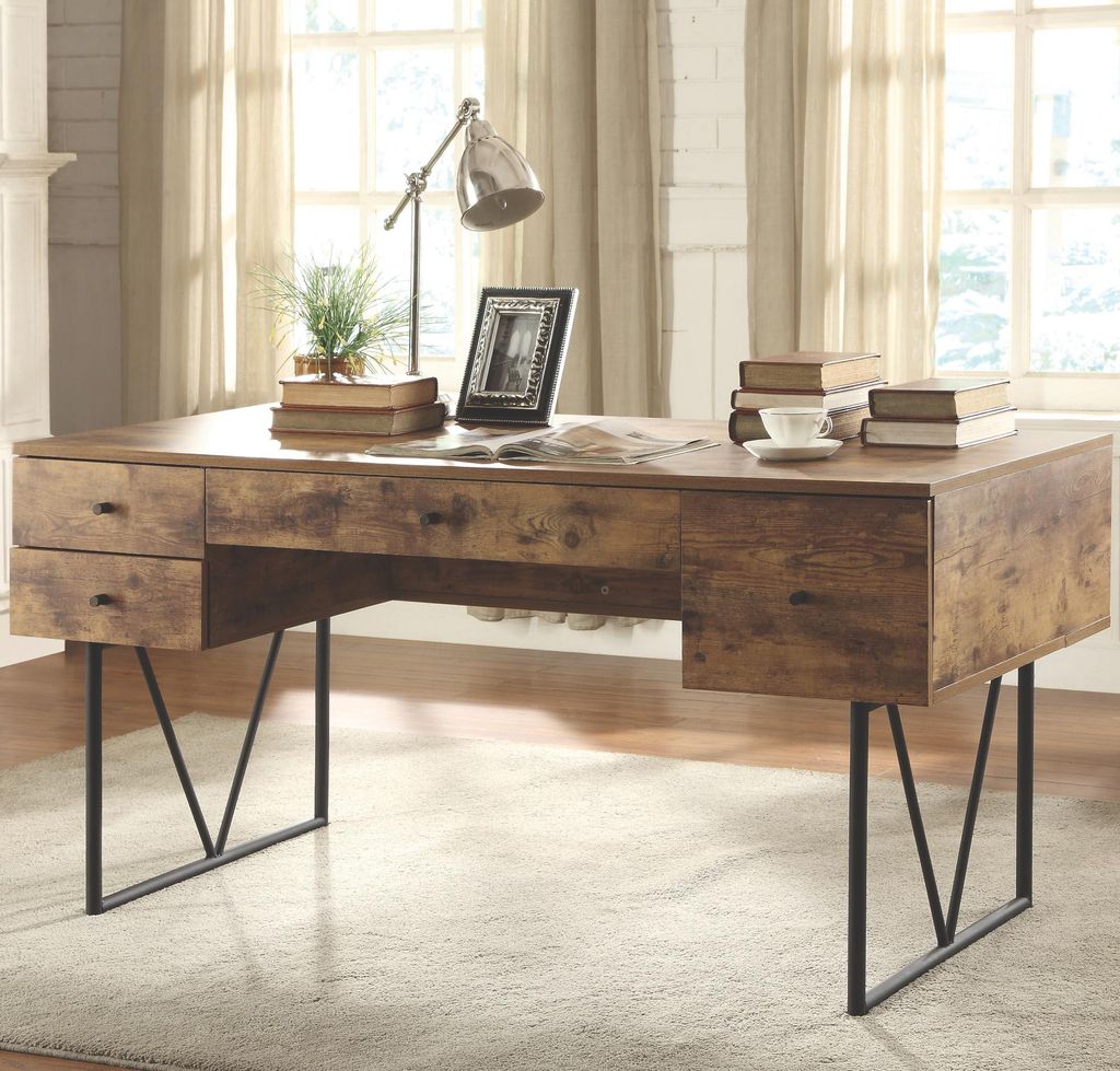 Voguish Style Writing Desk With 4 Drawers, Brown - View 2